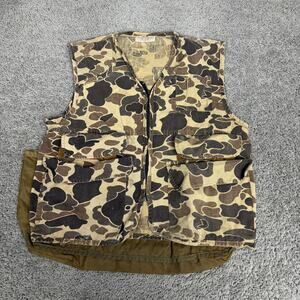 Vintage Saftbak Vest Mens 40 Brown Camo Quilted Hunting Game Bag Canvas Outdoor
